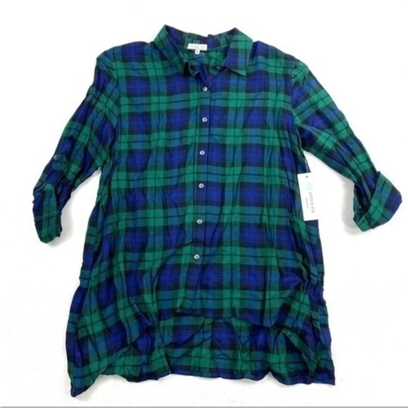 New Lila Li Cemone Plaid Shirt Blue Green - Picture 3 of 8